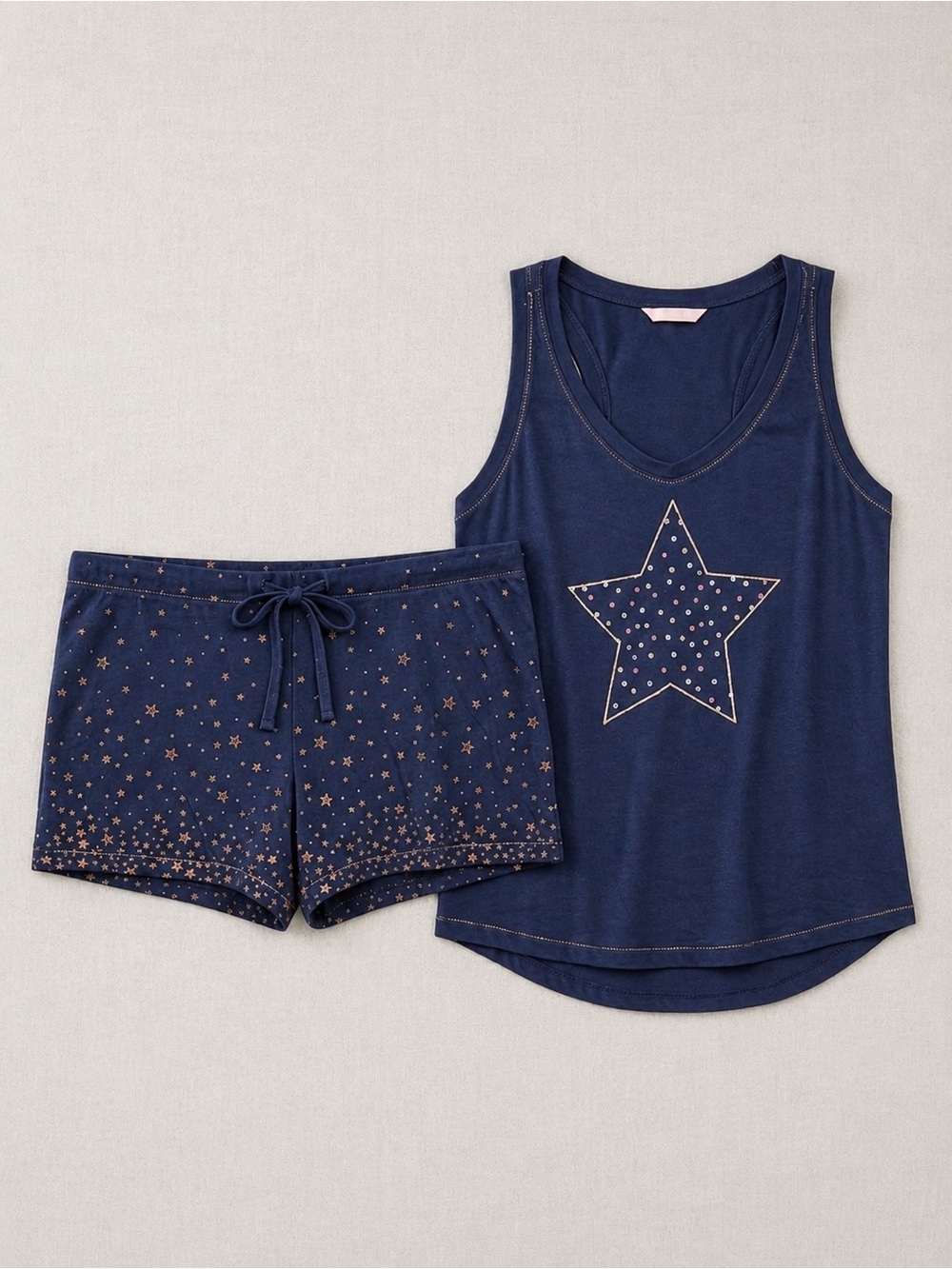 La Vie En Rose Navy Tank & Star-Print Shorts Sleep Set - Picture 3 of 4